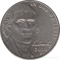 Монета. США. 5 центов 2010 год. Монетный двор D.