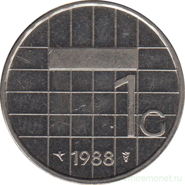 Монета. Нидерланды. 1 гульден 1988 год.