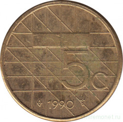 Монета. Нидерланды. 5 гульденов 1990 год.