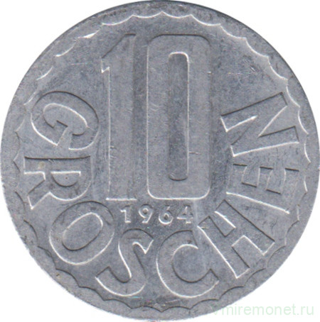 Монета. Австрия. 10 грошей 1964 год.
