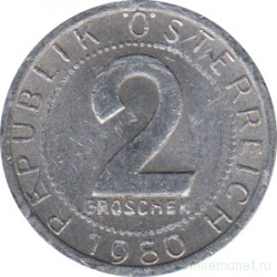 Монета. Австрия. 2 гроша 1980 год.