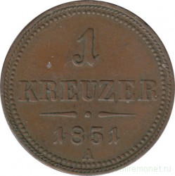 Монета. Австрийская империя. 1 крейцер 1851 год. А.
