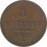 Монета. Австро-Венгерская империя. 1 крейцер 1851 год. А. ав.