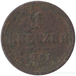 Монета. Австрийская империя. 1 крейцер 1851 год. А. Монета. Австрийская империя. 1 крейцер 1851 год. А.