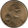 Аверс. Монета. США. 1 доллар 2000 год. Сакагавея, парящий орел. Монетный двор D.