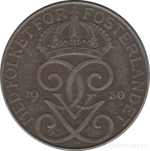 Монета. Швеция. 5 эре 1950 год (железо).