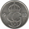 Аверс. Монета. Швеция. 25 эре 1983 год.