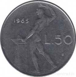 Монета. Италия. 50 лир 1965 год.