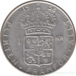 Монета. Швеция. 1 крона 1958 год.
