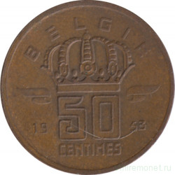 Монета. Бельгия. 50 сантимов 1953 год. BELGIE.