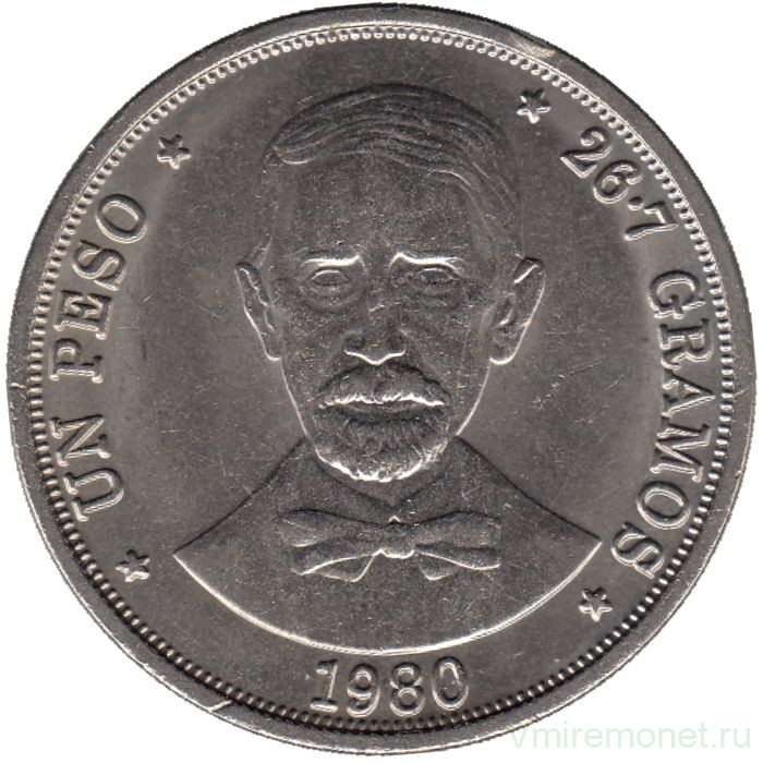Монета. Доминиканская республика. 1 песо 1980 год.
