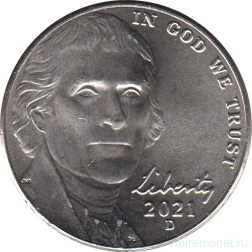 Монета. США. 5 центов 2021 год. Монетный двор D.
