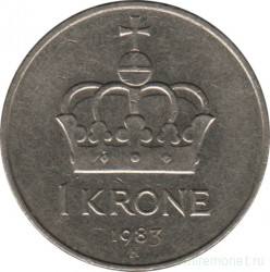 Монета. Норвегия. 1 крона 1983 год.