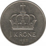  Монета. Норвегия. 1 крона 1983 год. ав.