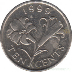 Монета. Бермудские острова. 10 центов 1999 год.