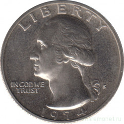 Монета. США. 25 центов 1974 год. Монетный двор S.