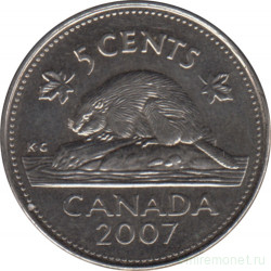 Монета. Канада. 5 центов 2007 год.