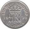 Монета. Великобритания. 6 пенсов 1939 год. ав.