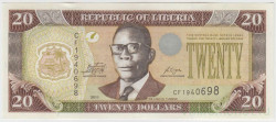 Банкнота. Либерия. 20 долларов 2011 год. Тип 28f.