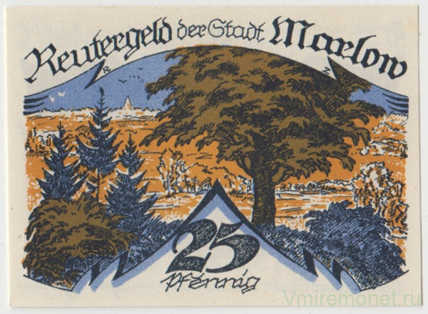 Бона. Нотгельд. Германия. Город Марлов. 25 пфеннигов 1922 год. Вариант 872.1.2.