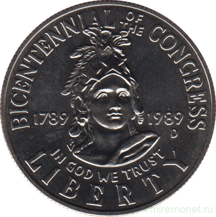 Монета. США. 50 центов 1989 год (D). 200 лет Конгрессу США.