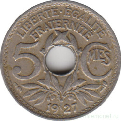 Монета. Франция. 5 сантимов 1927 год.