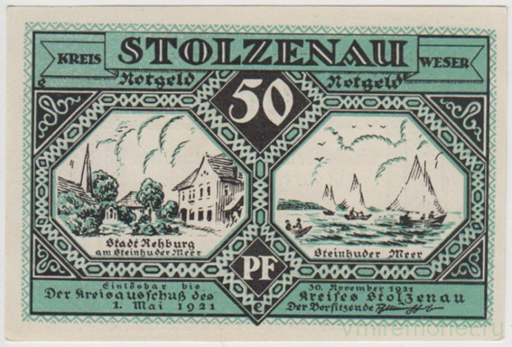 Бона. Нотгельд. Германия. Округ Штольценау. 50 пфеннигов 1921 год. Вариант 1276.2.1.2.