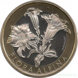 Монета. Швейцария. 10 франков 2017 год. Флора Альп - Горечавка.