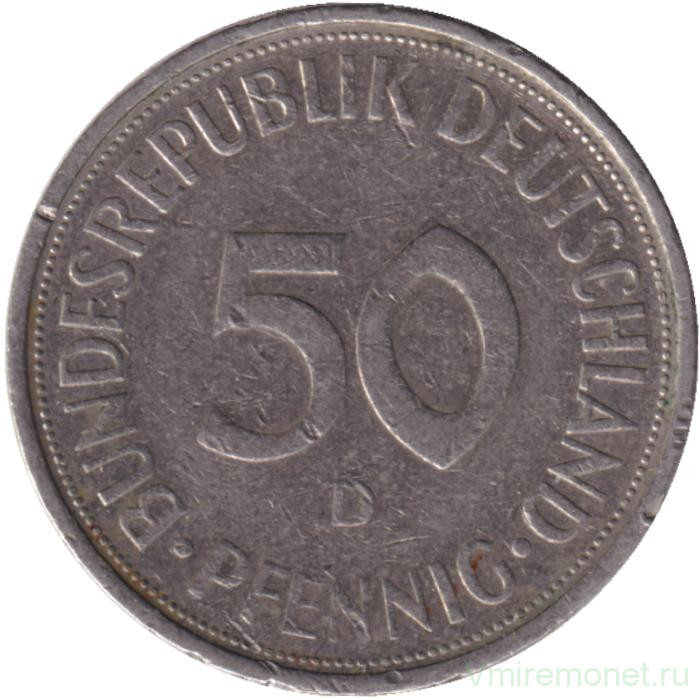 Монета. ФРГ. 50 пфеннигов 1974 год. Монетный двор - Мюнхен (D).