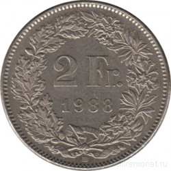 Монета. Швейцария. 2 франка 1988 год.