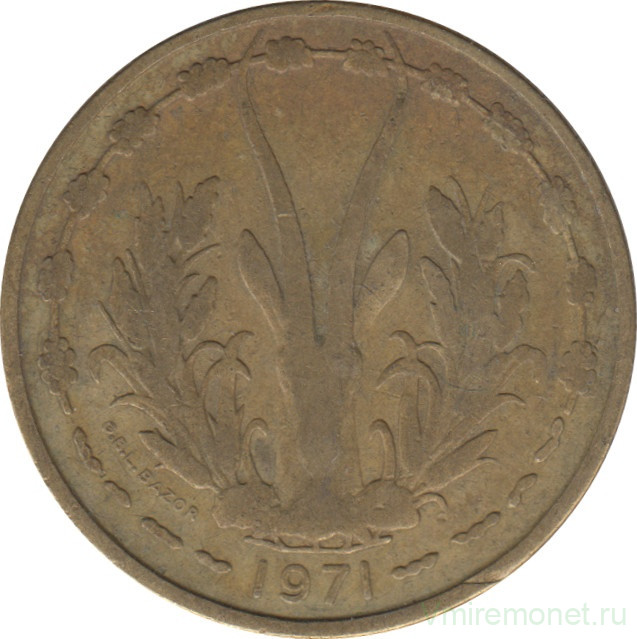Монета. Западноафриканский экономический и валютный союз (ВСЕАО). 25 франков 1971 год.