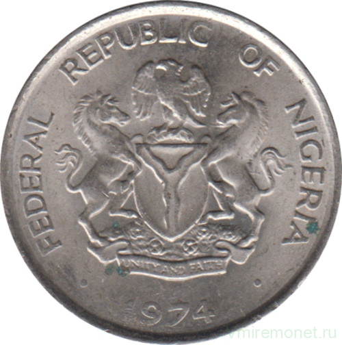 Монета. Нигерия. 5 кобо 1974 год.