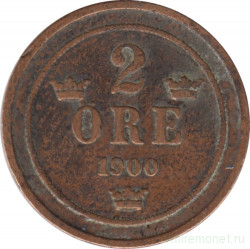 Монета. Швеция. 2 эре 1900 год. (овальный ноль)