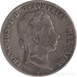 Монета. Австрийская империя. 1/4 флорина 1859 год. Монетный двор V. Новый тип.