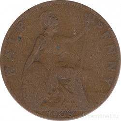 Монета. Великобритания. 1/2 пенни 1908 год.