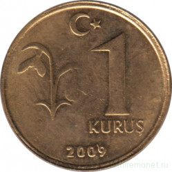 Монета. Турция. 1 куруш 2009 год.