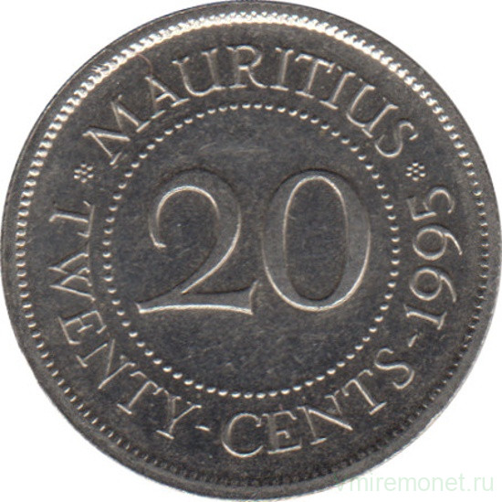 Монета. Маврикий. 20 центов 1995 год.