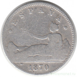 Монета. Испания. 1 песета 1870 год. D.E. M.