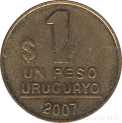 Монета. Уругвай. 1 песо 2007 год.