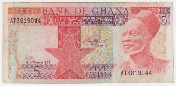 Банкнота. Гана. 5 седи 1982 год. Тип 19c.