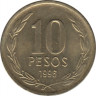 Монета. Чили. 10 песо 1996 год. ав.