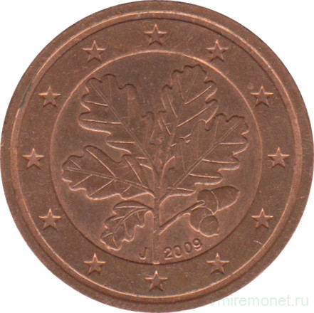 Монета. Германия. 2 цента 2009 год. (J).
