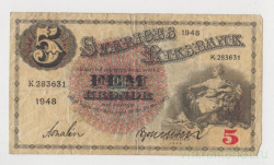Банкнота. Швеция. 5 крон 1948 год.