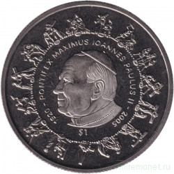 Монета. Сьерра-Леоне. 1 доллар 2005 год. Иоанн Павел II. Смерть папы, 2 апреля 2005.