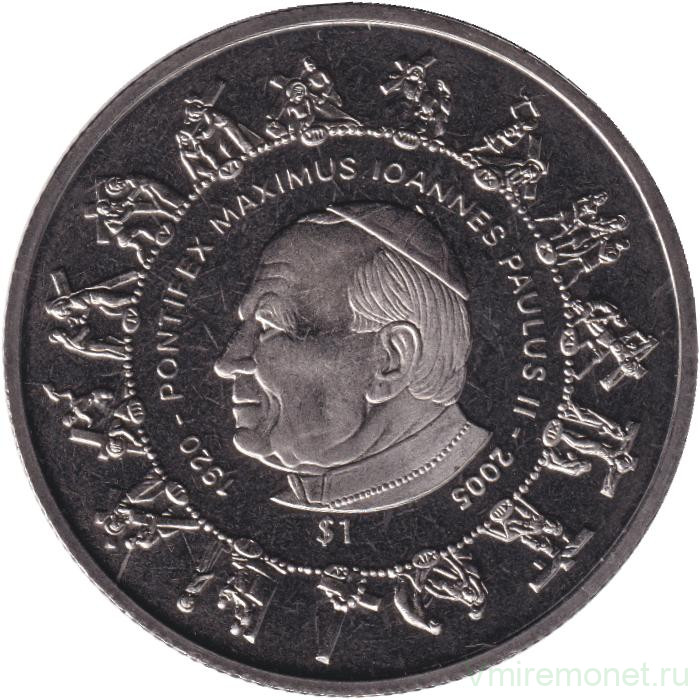 Монета. Сьерра-Леоне. 1 доллар 2005 год. Иоанн Павел II. Смерть папы, 2 апреля 2005.