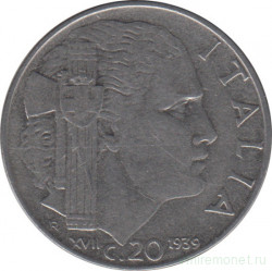 Монета. Италия. 20 чентезимо 1939 (XVII) год. Гурт - рифление. Немагнитный.