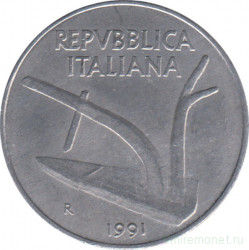 Монета. Италия. 10 лир 1991 год.
