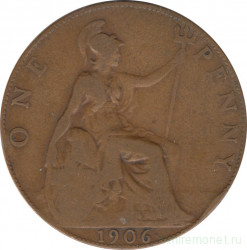 Монета. Великобритания. 1 пенни 1906 год.