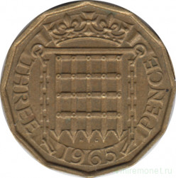 Монета. Великобритания. 3 пенса 1965 год.