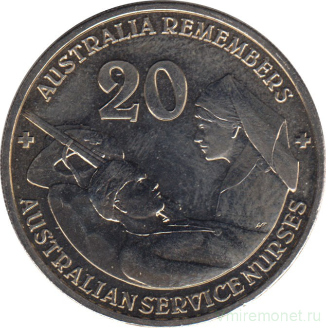 Монета. Австралия. 20 центов 2009 год. Австралия помнит. Медсёстры.